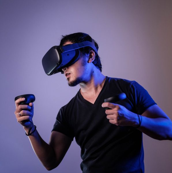 man playing virtual game