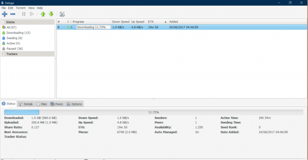 deluge torrent client user interface