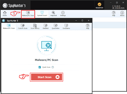 Spyhunter virus scanning proces