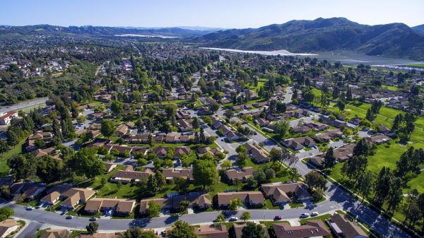 Aerial shot of a town taken by a drone