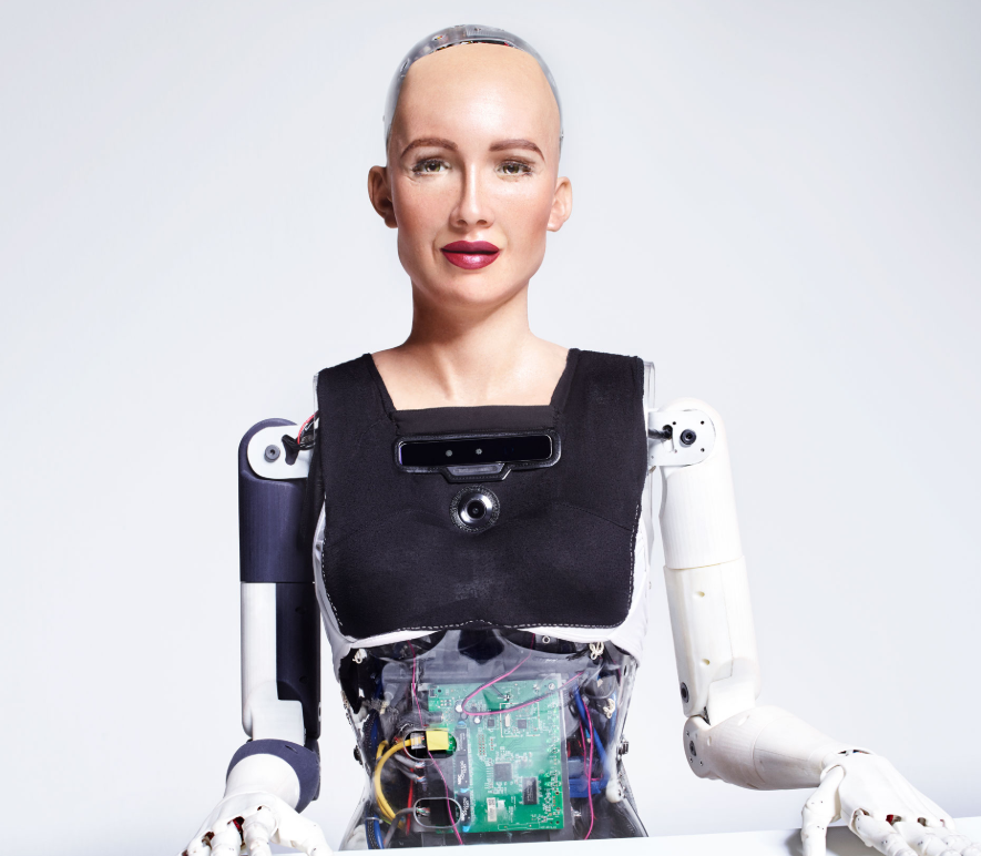 Sophia, a humanoid with a robot face like human