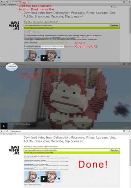 Download Dailymotion Videos with “Savevideo.me” Via Bookmark
