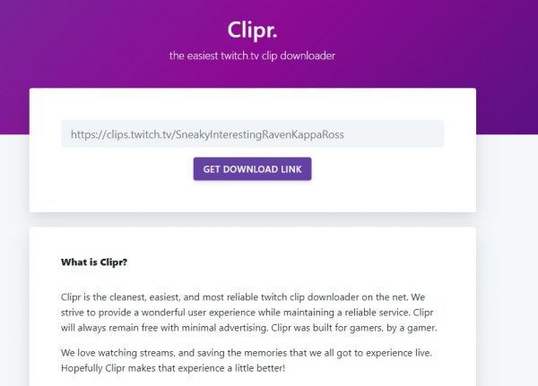 clipr is useful for downloading twitch clips instead of full videos