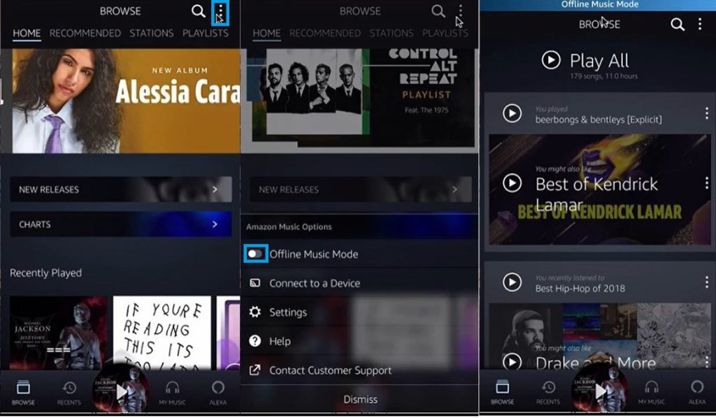 Step-by-step guide on how to activate offline mode on Amazon Music Android App