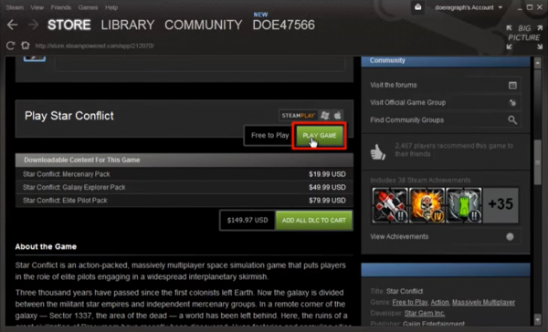 The third step to downloading a free game from Steam.