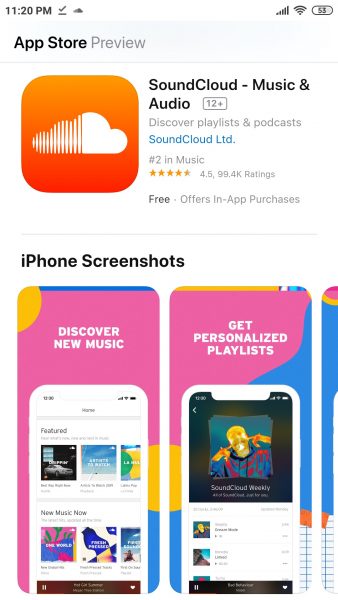 SoundCloud App on iPhone