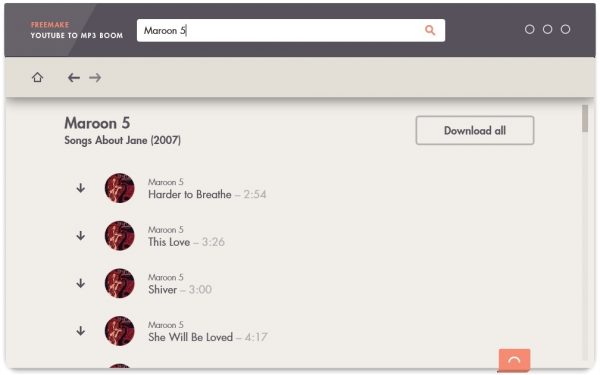 Youtube to Mp3 Boom music downloader interface