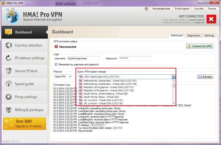 HMA VPN proxy servers