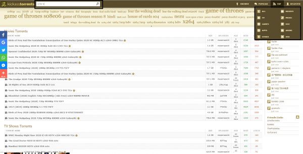 Kickass Torrents homepage