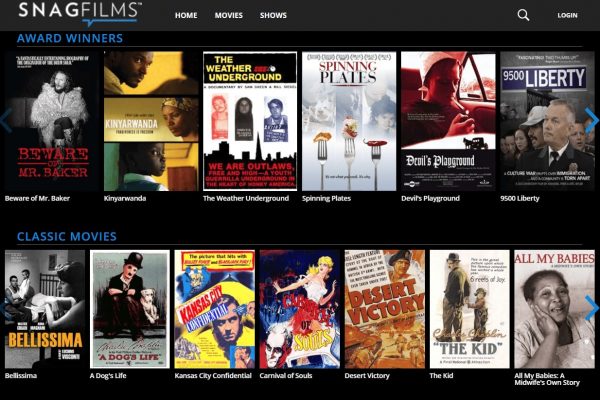 The interface of the SnagFilms app.