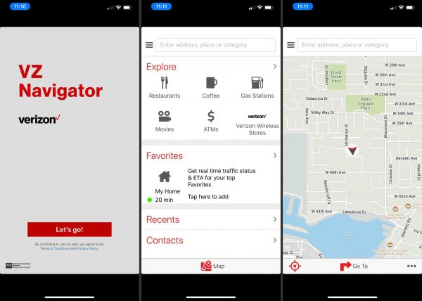 The UI of the VZ Navigator app.