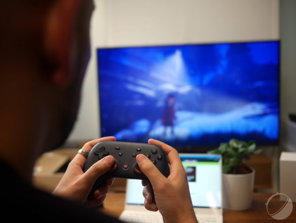 Playing games on an Android TV with Google Stadia.