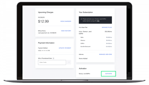 Add Disney+ and ESPN+ through Hulu
