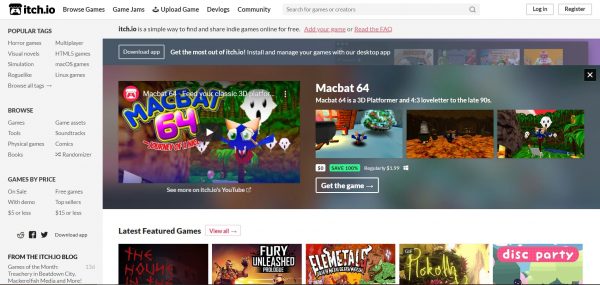 Itch.io, another game download site for indie games.