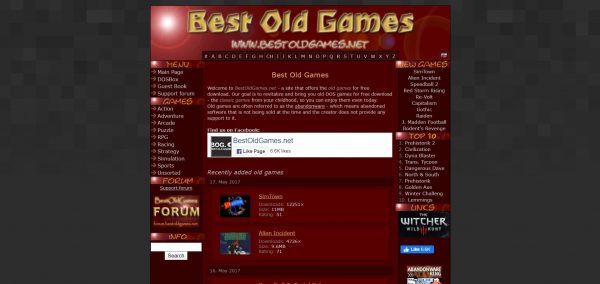 BesOldGames, a game download site where you can find old games.