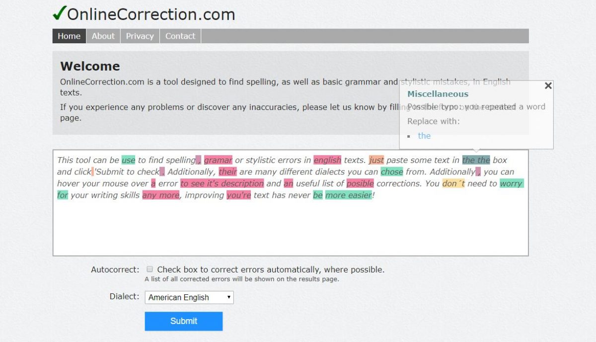 Online Correction grammar and spelling corrector