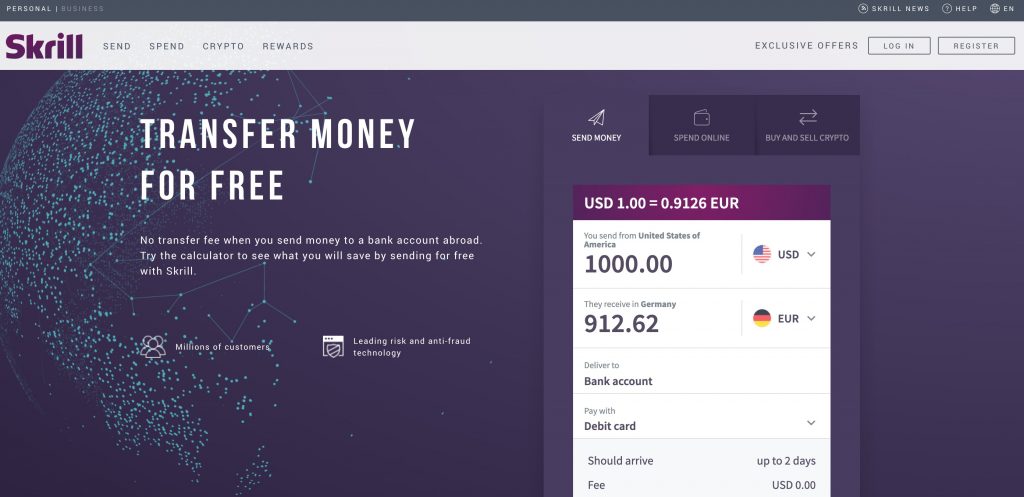 Skrill international money transfer