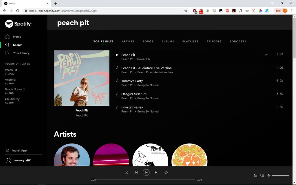 spotify web player something went wrong