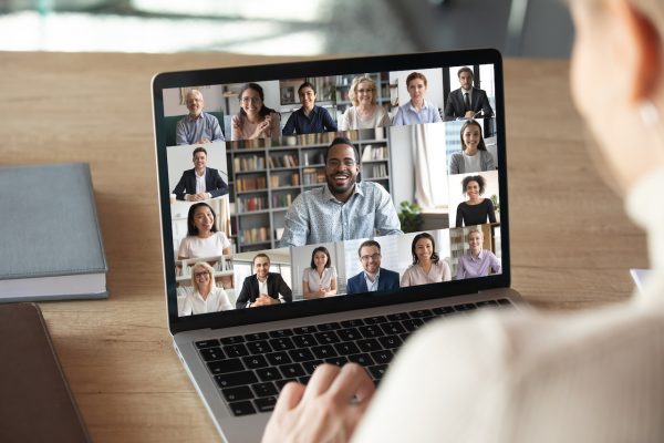 Multiple participants video conferencing on a laptop