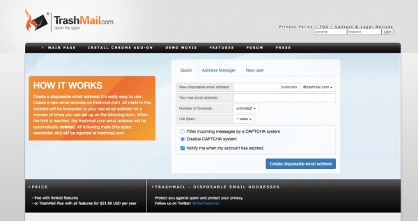 TrashMail, best disposable email