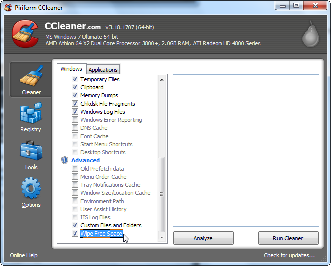 disk space download ccleaner