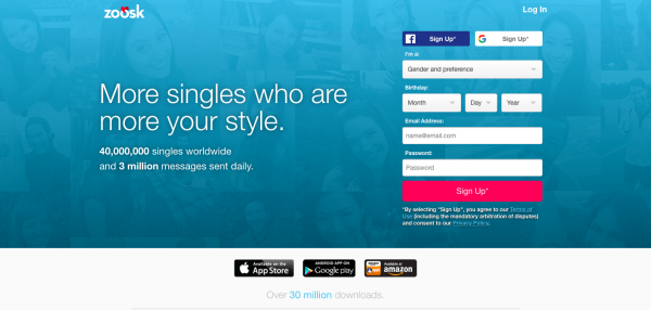 Zoosk sign up page