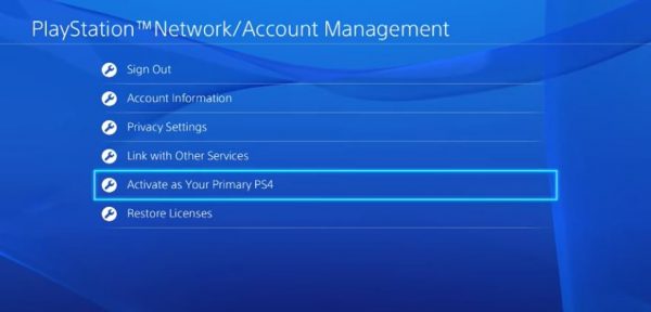 playstation set primary account