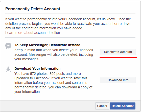 deactivate messenger account