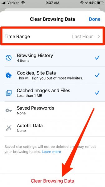 how to delete browsing history on ios