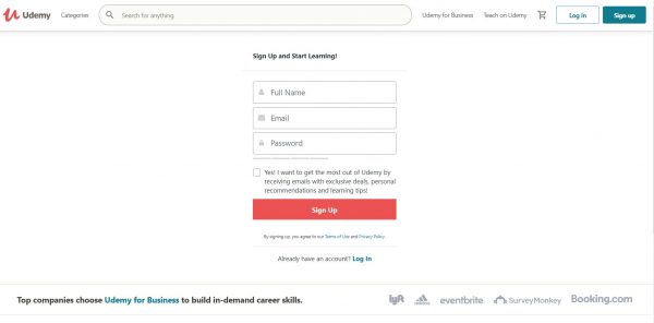 Udemy Sign Up