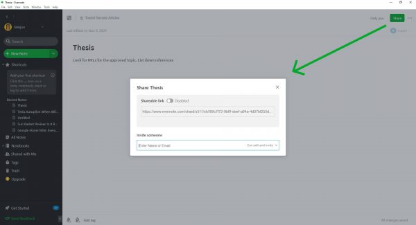 Evernote tutorial: share a note
