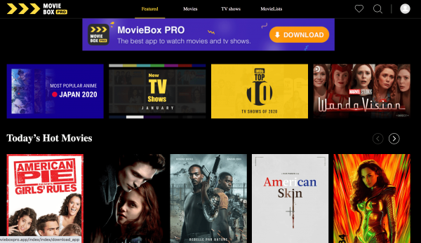 MovieBox Pro main interface screenshot, moviebox pro movies