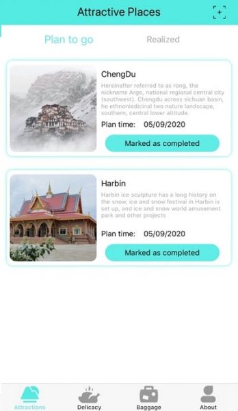 attractive places app interface