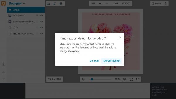 Exporting design to Editor