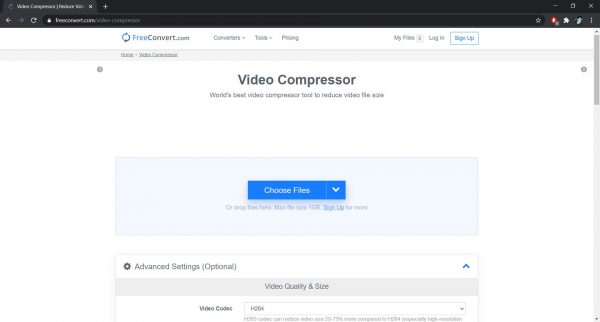 FreeConvert.com: A site to compress videos