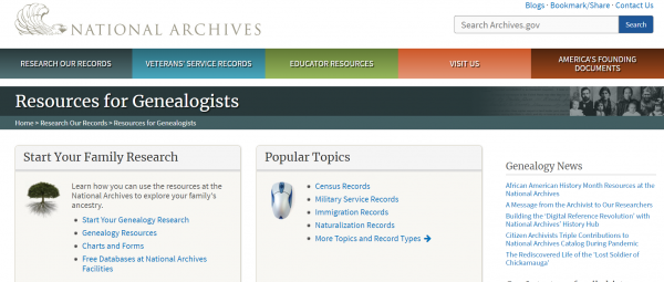 National Archives and Records Administration Genealogy Project