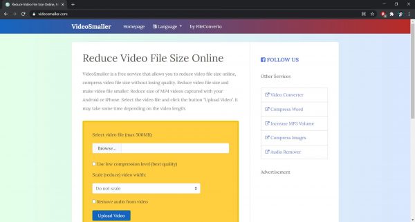 VideoSmaller: An online software to compress videos