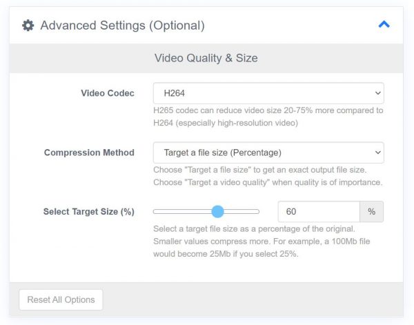 Advanced setting customization in FreeConvert.com