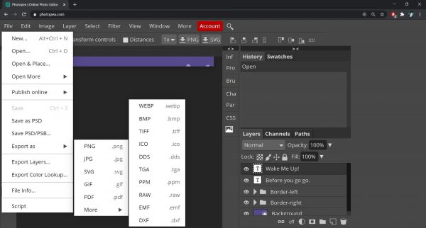 supported file formats of Photopea