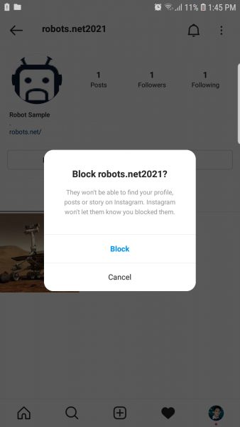 Blocking an Instagram account