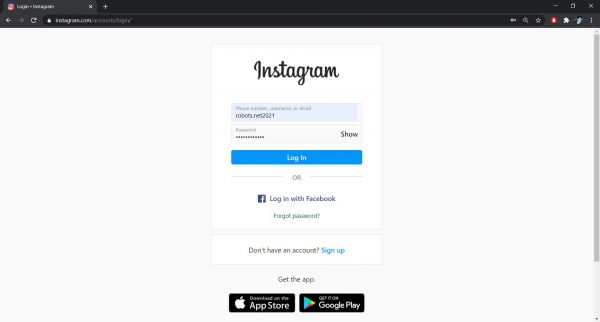 Instagram login