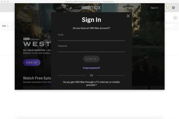Log in MovPilot HBO Max Video Downloader
