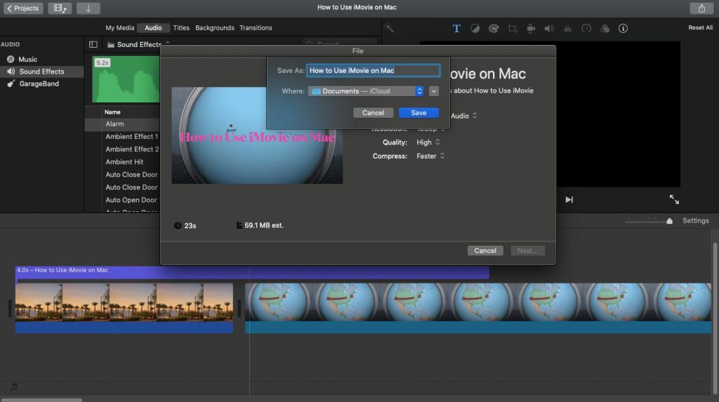 how to save imovie project on mac