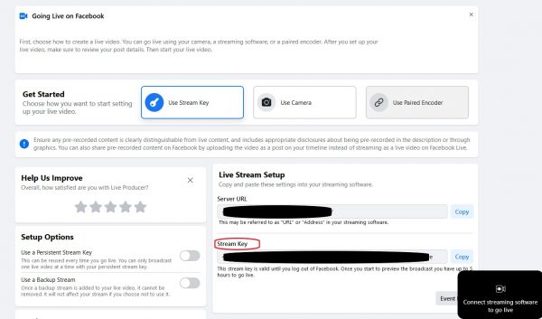 how to go live on facebook using stream key
