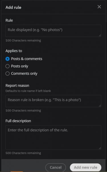 Adding Subreddit's rule