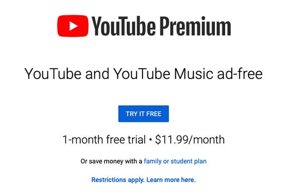youtube premium costs