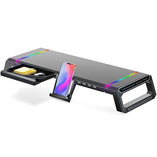 MOOJAY Monitor Stand with RGB Gaming Lights and Storage Drawer
