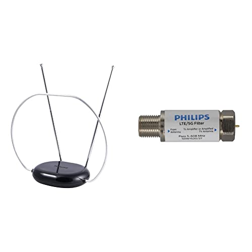 Philips Rabbit Ears Indoor TV Antenna with 4G 5G LTE Signal Filter