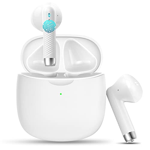 White Wireless Earbuds with Bluetooth 5.3 and Noise Cancelling Mic