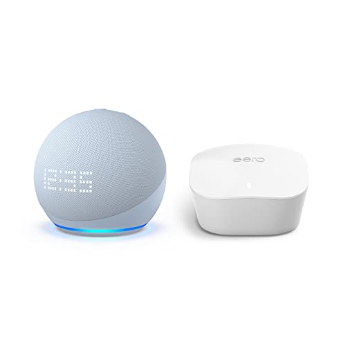Echo Dot (5th Gen) with Clock Cloud Blue + eero Mesh Wifi Router